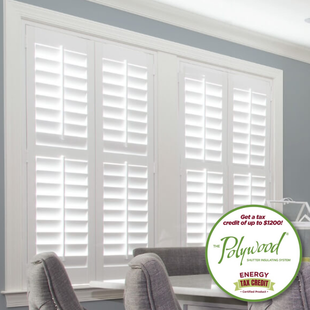 White Polywood shutters in a large kitchen