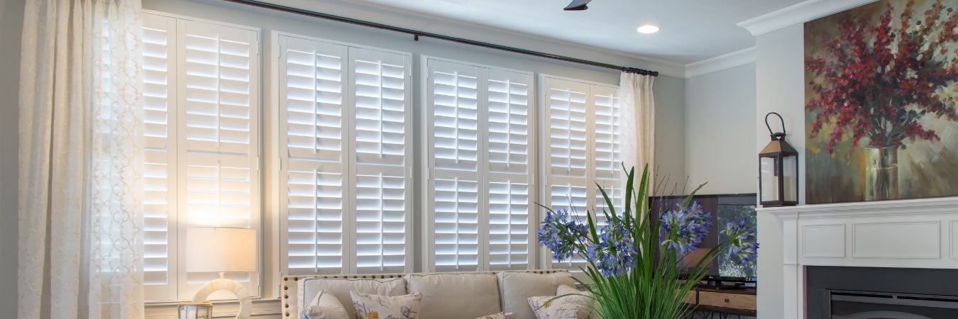 Polywood plantation shutters in Denver living room