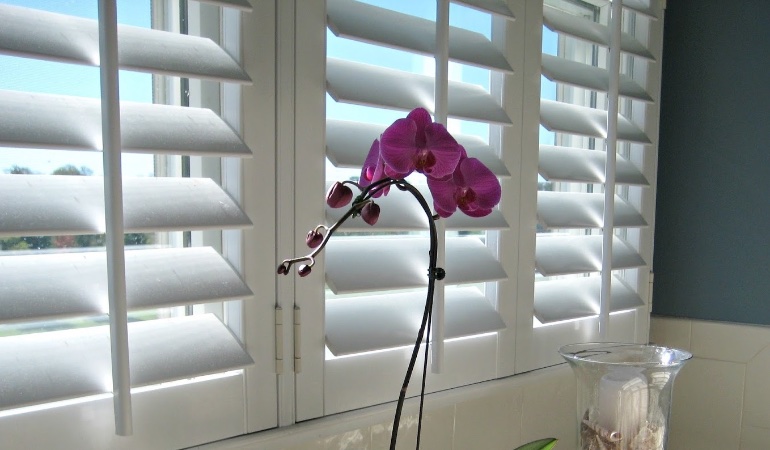Plantation shutters are constructed with recyclable faux wood. Faux wood plantation shutters in Denver