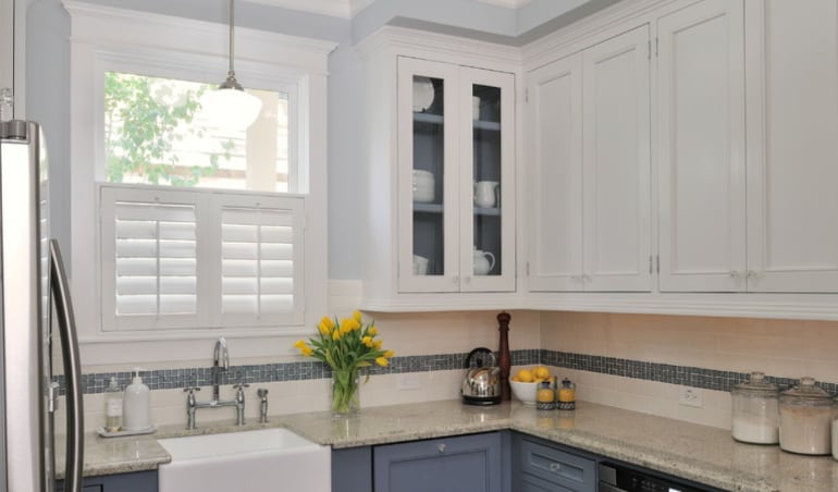 It's easy to clean kitchen messes off of your Polywood® plantation shutters.  Polywood shutters in a Denver kitchen.
